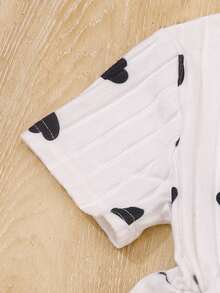 青少年女孩纯色短袖心形图案T恤+心形短裤休闲两件套服装，夏季 - 彩色 - 查看 5