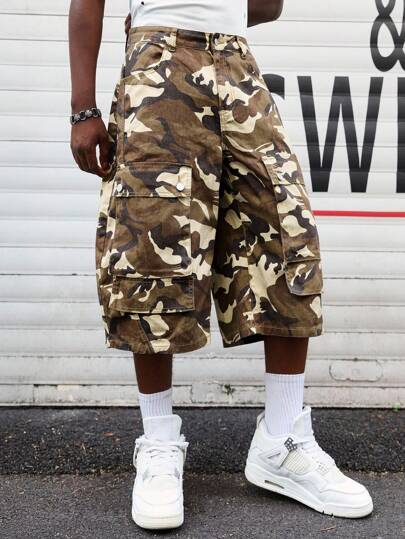 Street Life Jeans coupe ample et décontractée à poches cargo avec motif camouflage pour hommes