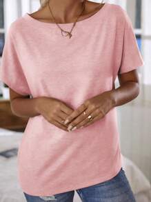 EMERY ROSE 蝙蝠袖纯色 T 恤 - 粉色 - 查看 6