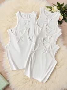 Parte superior de camisola sin mangas blanca con diseño de lazo para niña preadolescente, elástica, lavable a máquina, ajuste cómodo, fácil de cuidar (se vende por separado) Moda de regreso a la escuela - Blanco - Ver 1