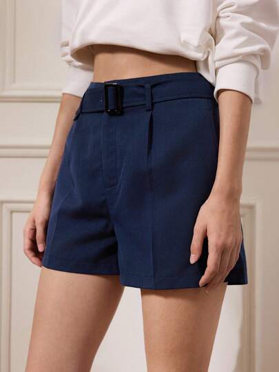 Briarwyn 女士纯色腰带褶皱休闲夏季短裤复古风格女士返校服高腰短裤
