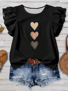 SHEIN Clasi Curve Plus Size Women's Daily Casual Elegant Print Round Neck Double Layer Small Cap Sleeve Loose Blouse,Summer For Women Suitable For Going Out - Multicolor - View 1