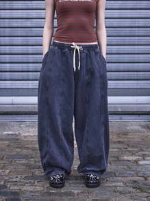 COUREZ Jeans a palloncino oversize con vita elasticizzata e lavaggio antracite, in cotone vintage stile Y2K
