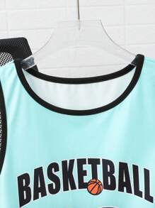 SHEIN 2件套青少年男童运动休闲美式字母印花针织套装 - 淺藍色 - 查看 5