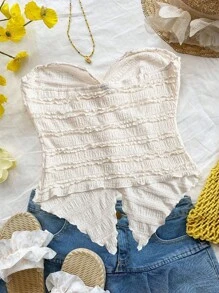 SHEIN Unity Plus Size Women Solid Color Frill Trim Twist Front Tube Top, Fashionable Vacation Wear - Apricot - View 2