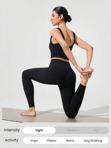 GLOWMODE 28" FeatherFit™ Mindful Movement Sweat-Wicking Stretchy Leggings With Side Pockets Low-Impact Yoga Pilates Barre Studio Daily Casual Wear Fall Winter - Black - View 6