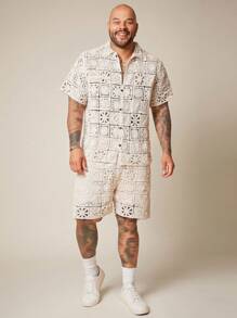 EASEVO Plus Size Men's Casual Loose Knitted Shirt And Shorts Set, For Fall Winter