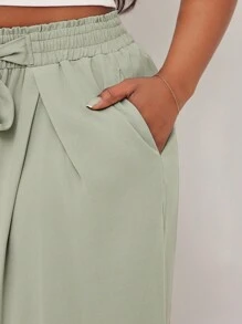 SHEIN SXY Plus Size Women High Waist Loose Wide Leg Drawstring Pants, Suitable For Everyday Wear, Festivals, Date Nights, Birthdays, Bachelorette Parties, Weddings, Elegant, Casual, Shopping, Streetwear, Going Out, Easy To Match & Flattering, Accentuate Your Body Olive Green Sage Green
