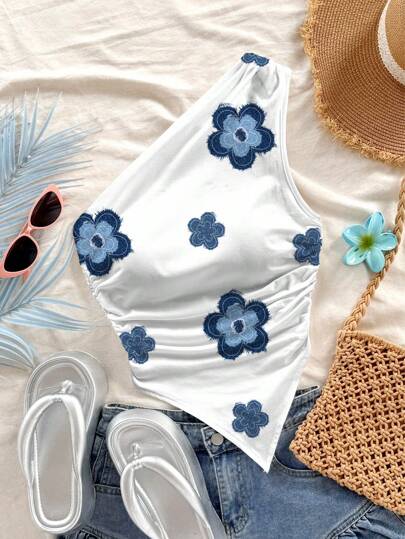 Soleia 女式花卉印花不对称下摆无袖休闲上衣