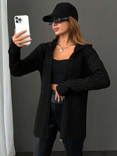 EURMUSE Cardigan com detalhe de capuz e padrão especial + 350