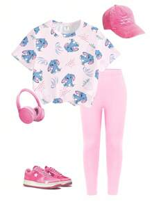 SHEIN 1 Set Kleinkinder, Mädchen, lässiges T-Shirt mit süßem Bären- und Buchstabe Muster, Rundhalsausschnitt, kurzärmelig, und Leggings, bequemes Frühlings-/Sommer-Outfit, Kleinkinder, Mädchen, Oberteil mit Elefantendruck, Kleinkinder, Mädchen, rosa Leggings, Kleinkinder, Mädchen-Outfit-Set, rosa Kleinkinder-Top, Kleinkinder-T-Shirt mit Grafik, Kleinkinder, Mädchen, Leggings, rosa Kleinkinder-Leggings, Kleinkinder-Leggings-Set, Kleinkinder, Mädchen, Sportbekleidung