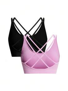Easithlete 2pcs Women Seamless Criss-Cross Open Back Sports Bras Sports Bra Pack Athletic Bra - Multicolor - View 2
