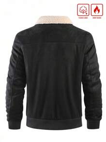 Manfinity Homme 男士长袖羊羔绒外套，泰迪领，男士冬季外套，黑色，秋季