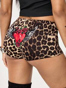 ROMWE Avant Y2K Vintage Style Heart Wing & Rose Print Women Shorts