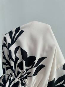 Selianne Robe mi-longue élégante pour femmes avec imprimé floral, col châle, manches longues et fente latérale - Multicolore - Voir 8