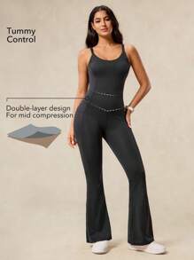 OutZeal 收腹吸汗可调节肩带可拆卸护垫喇叭形连体衣健身房瑜伽工作室 - 黑色 - 查看 2