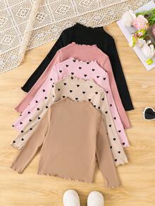 SHEIN Áo thun tay dài co giãn dệt kim màu trơn đơn giản thường ngày cho bé gái nhiều mẫu, thích hợp mặc thường ngày & hàng ngày & đi học hàng ngày vào mùa thu & đông - Hồng - Xem 2