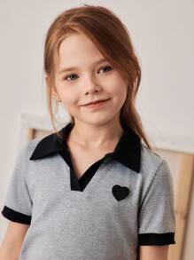 PrepCrw Young Girl Academia Style Color Block V-Neck Short Sleeve Polo Shirts,Summer Career Day Back-To-School Contrast Trim School Uniform Tops - Multicolor - View 7
