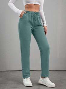 EURMUSE Women's Solid Color Drawstring Waist Pockets Casual Sweatpants, Versatile - Mint Green - View 3
