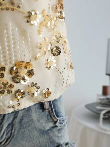 Zolique 浪漫闪亮蓝色亮片吊带背心，适合夏日海滩度假 - 杏色 - 查看 6