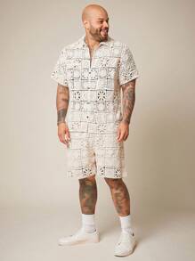 EASEVO Plus Size Men's Casual Loose Knitted Shirt And Shorts Set, For Fall Winter