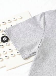 2 件男童时尚图案 T 恤和格子宽松裤套装，牛奶丝舒适休闲短袖睡衣 - 灰色 - 查看 4