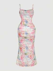 SHEIN MOD 大码女式扎染印花吊带连衣裙 - 彩色 - 查看 2