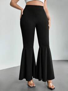 Firerie Plus Size Women Flared Pants, Elastic Waist Casual Pants For Going Out, Date, Dinner - Black - View 4