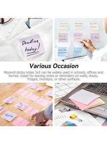SHEIN Notas adhesivas 3x3, blocs de notas autoadhesivos en tonos pastel, fáciles de colocar, aptos para uso doméstico, oficina y escuela, 1/5 de bloque (100 hojas/bloque)