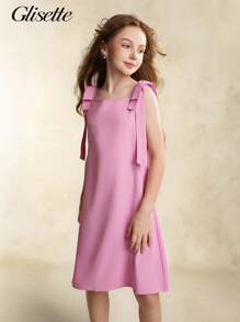 Vestido casual sin mangas de unicolor para niñas preadolescentes - Rosa - Ver 4