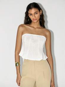 Lumivelle Áo ống thêu lỗ thời trang mùa hè cho nữ - trắng - Xem 1