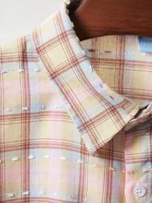 Franclia Women's Casual Everyday Plaid Front Button Long Sleeve Shirt - Pink - View 3