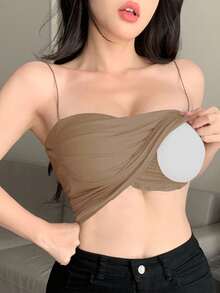 DAZY Camisole Top With Built-In Padding, Ruched Design, Slim-Fit, Spaghetti Straps Crop Women Tops