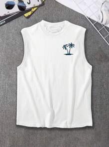 Manfinity RSRT 大码男士休闲宽肩背心。简约设计。正面棕榈树图案，背面“永远追逐日落”标语，传递自由与冒险精神。适合夏日海滩或休闲聚会，易于搭配，彰显个人魅力。也是送给男朋友或老公的绝佳礼物。男士沙滩T恤、邮轮衬衫、男士背心、度假装