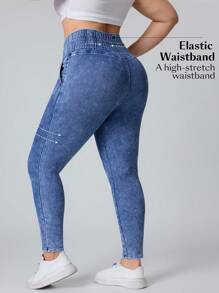SHEIN PETITE CURVE Damen Große Größen Jeans mit Tunnelzug Taille, Taschen und schlanker Passform, vielseitig einsetzbar
