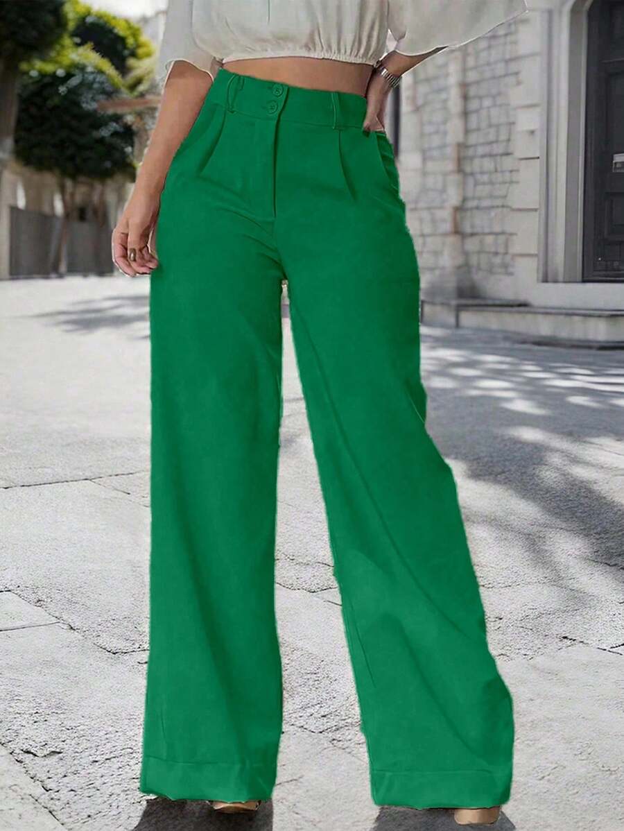 Chiquease Women's Solid Color Pleated Loose Straight Leg Casual & Formal Pants Fall Cloth For Women