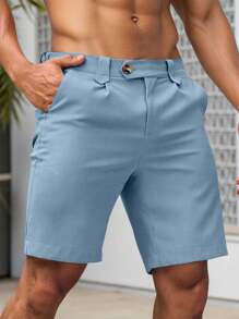 Manfinity Mode 男士纯色斜口袋短裤 - 薄荷藍 - 查看 4