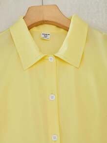 Tween Girl Front Button 3D Floral Decor Short Sleeve Dress - Yellow - View 10