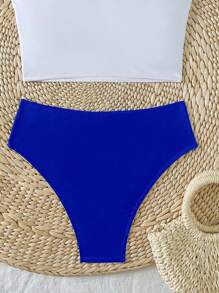 Swim Lushoire 女士夏季海滩字母和棕榈树印花坦基尼两件套泳衣套装 - 寶藍色 - 查看 4