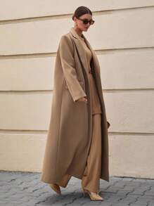 CLARA VERO Áo khoác len cổ ve dài tay cổ điển dài thêm túi màu trơn cho nữ, Áo khoác, Áo khoác, Quần áo mùa đông, Áo khoác - Lạc đà - Xem 7