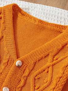 Blossori Young Boys' French Elegant Twisted Floral Knitted Cardigan Kids Cardigan Sweater Toddler Cable Knit Cardigan Kids Knit Cardigan Baby Knitwear Cardigan Kids Button Cardigan,In Fall/Winter - Yellow - View 3