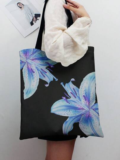 Kawaii Large Floral Design Reversible Shoulder Tote Bag, Versatile Casual And Commuting Holiday Companion