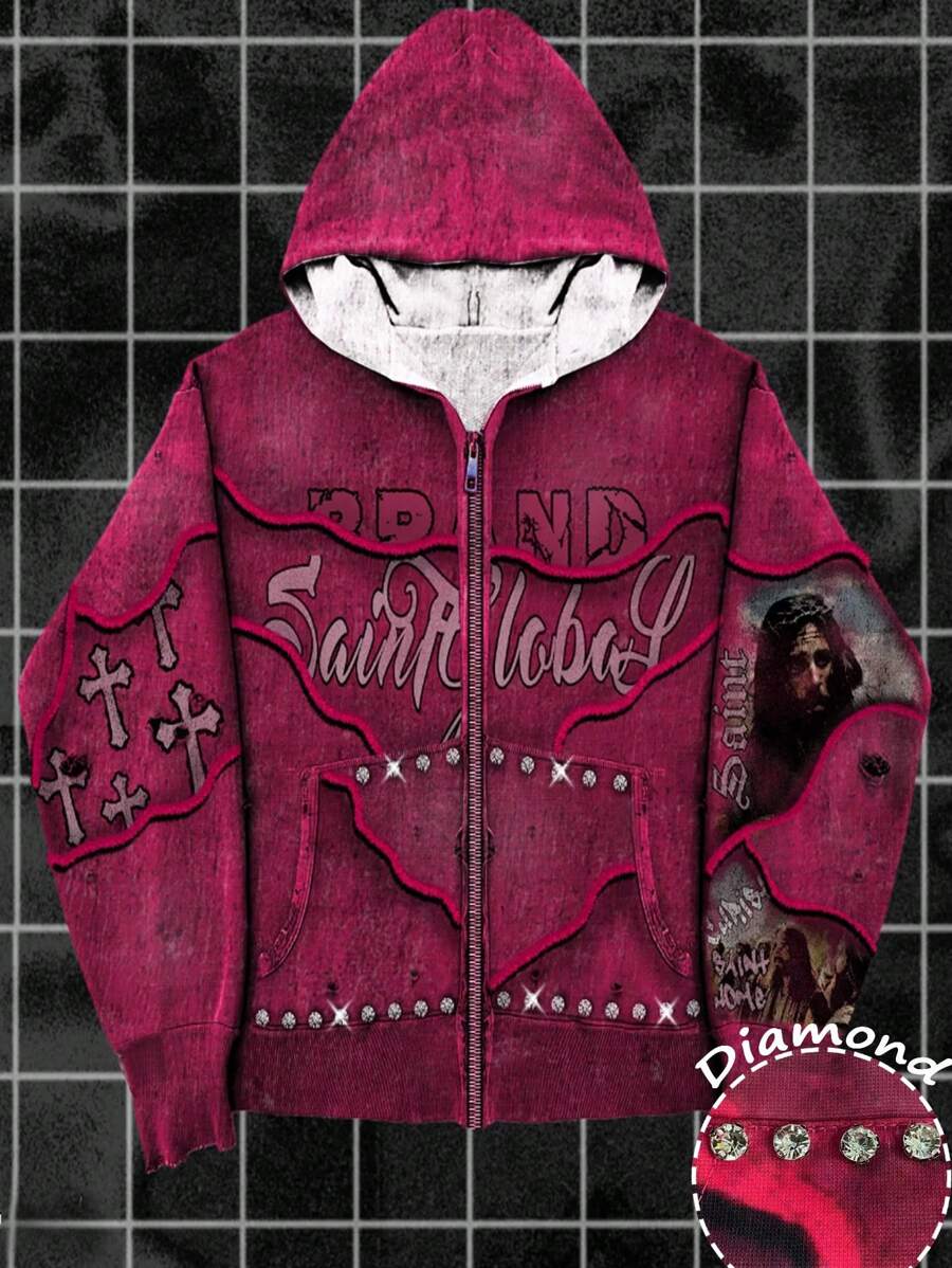 INAWLY Women's YK2 Letter Print Drop Shoulder Zip-Up Hoodie Sweatshirt, Lightweight Pullover For Spring Autumn Fall Cloth For Women