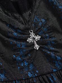 ROMWE Goth 女式哥特式月亮刺绣蕾丝迷你连衣裙