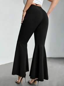 Firerie Plus Size Women Flared Pants, Elastic Waist Casual Pants For Going Out, Date, Dinner - Black - View 2