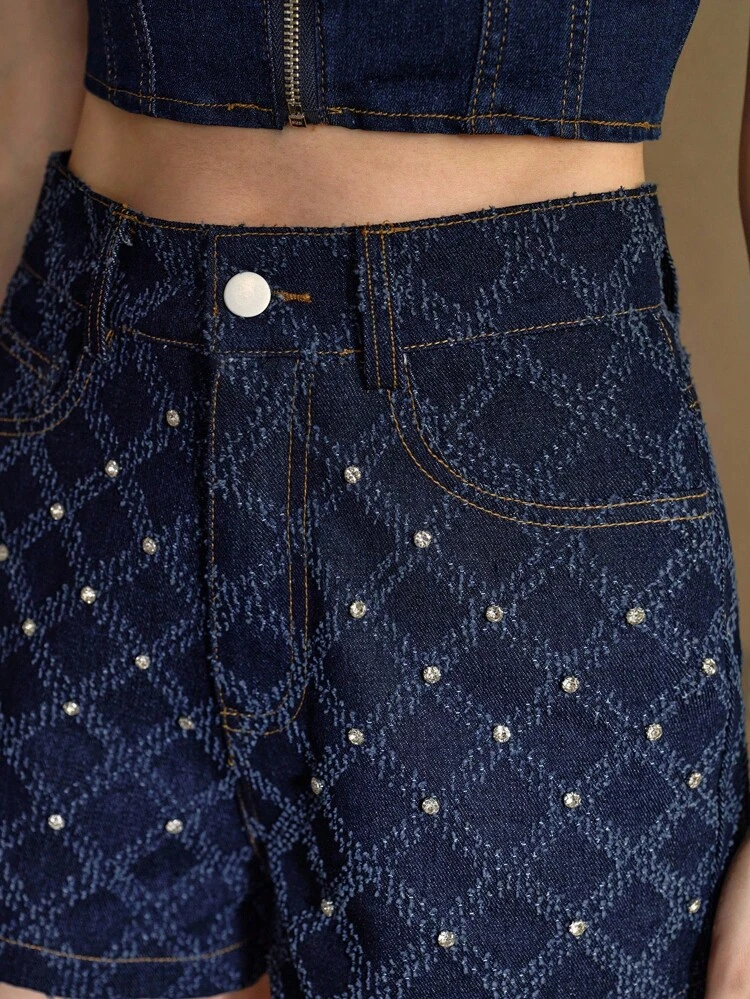 SHORT DROIT AMPLE EN DENIM JACQUARD TEXTURÉ décontracté
