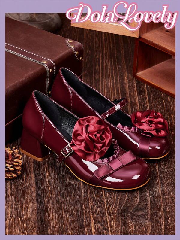 Dola Lovely Women's Round Toe Bowknot Mary Jane Pumps, Shallow Buckle Platform Block Heel Shoes, Versatile White Footwear