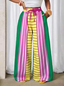 BamGleam 2025夏季新款阔腿性感撞色休闲裤，带口袋，适合聚会和度假