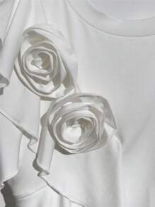 SHEIN Privé Women's Casual Solid Color Minimalist Fashion T-Shirt, Suitable For Summer - White - View 3