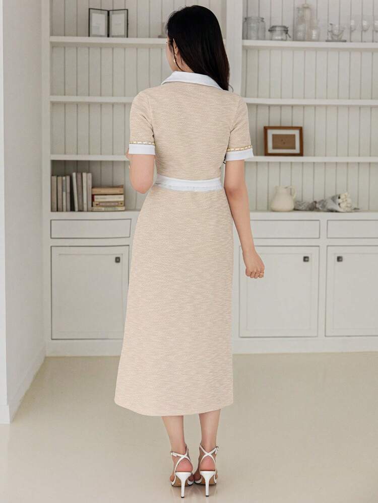 Women 2pcs Set Contrast Color Block T-Shirt And Skirt